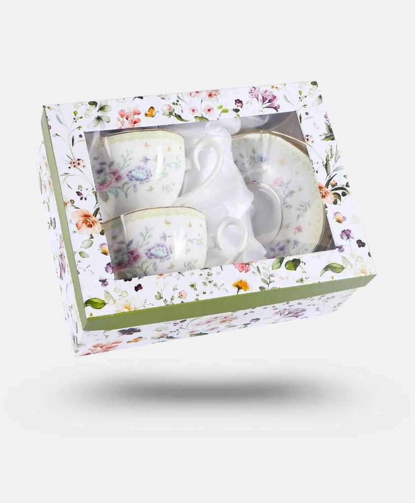 Virág mintás fehér porcelán csésze két személyes készlet Veroni Joana