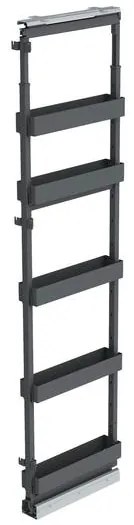Konyhai fémrács, kamravasalat, 150mm, antracit, teljes kihúzású, csillapított záródás, 1880-2180mm, 5 kosár SIGE, PRO LINE 258