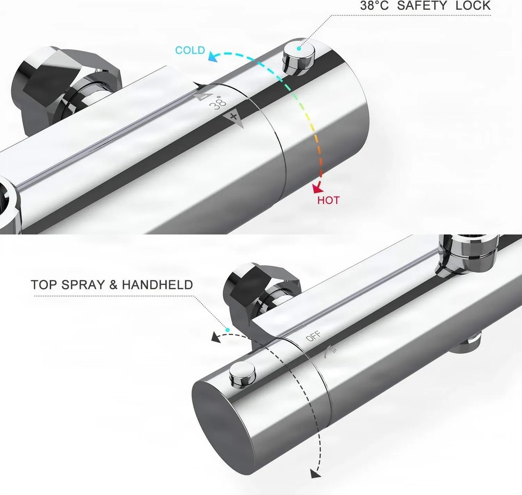 Termosztátos zuhanyrendszer ELITE EDITION BSE1603, 25 cm-es esőztető zuhanyfejjel, több színben, köztük króm és matt fekete kivitelben — Fekete