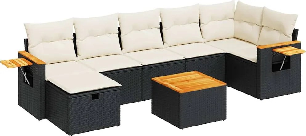 vidaXL 8 részes fekete polyrattan kerti ülőgarnitúra párnákkal
