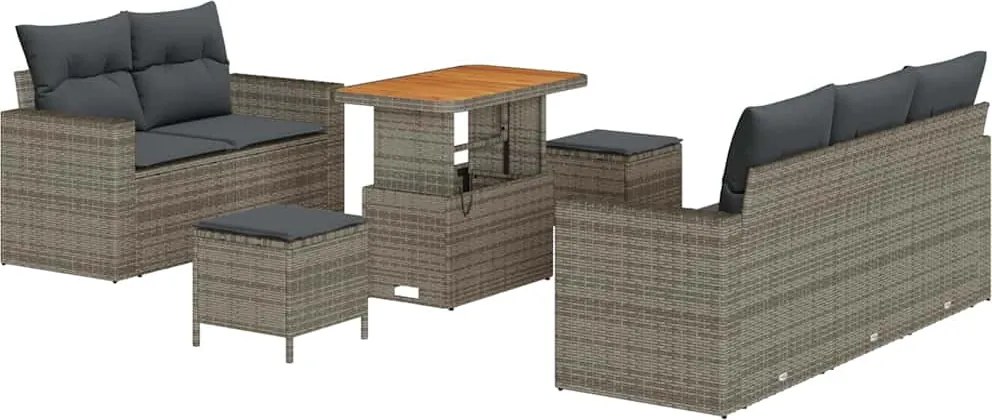 vidaXL Kerti Kanapé Szett párnával 8 pcs Szürke polirattan