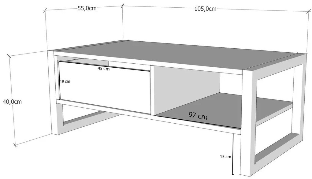 Dohányzóasztal Heidi (atlanti fenyő + fekete). 1088776
