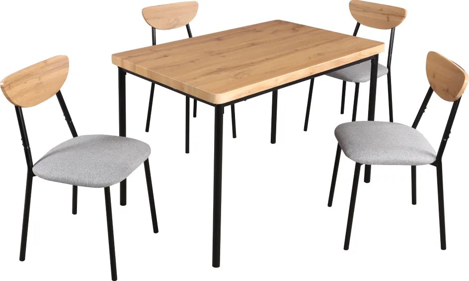 Étkezőgarnitúra 1+4, világos tölgy/szürke/fekete, MADIO