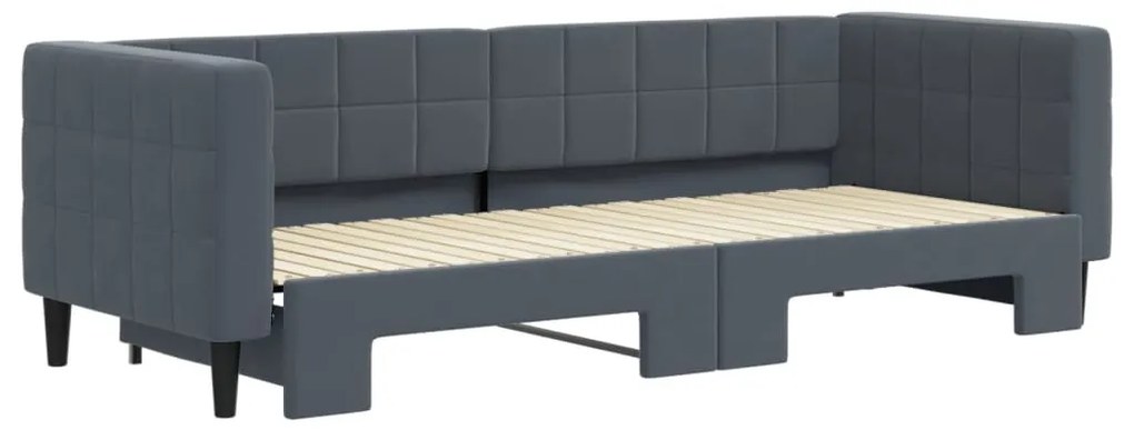 sötétszürke kihúzható bársony heverő 80 x 200 cm