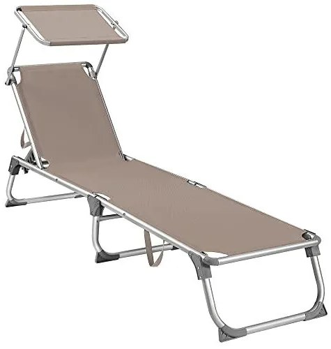 Napozóágy, napernyővel, állítható háttámlával, összecsukható, 55 x 193 x 31 cm, terhelhetőség 150 kg, bézs