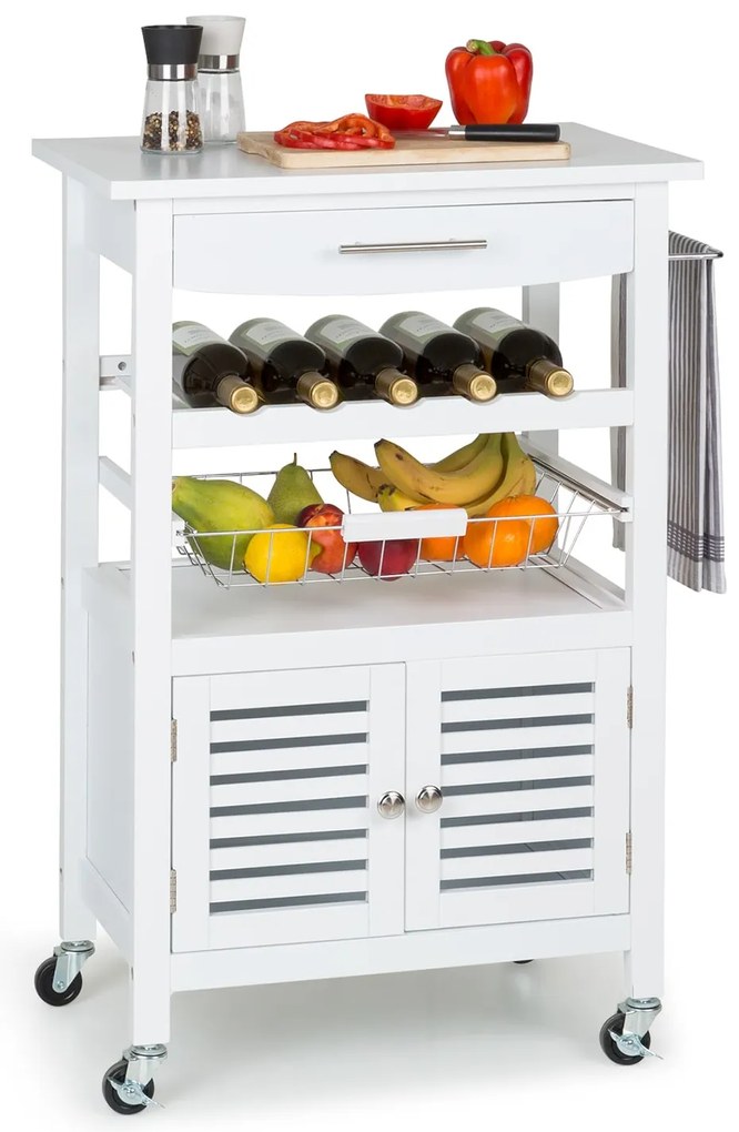 Klarstein Louisiana, tálalókocsi, konyhai kocsi, 5 szintes, fából készült szalvétatartó, mobil