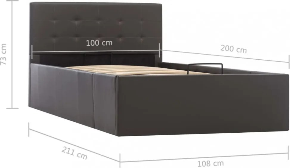 szürke műbőr ágykeret hidraulikus ágyneműtartóval 100 x 200 cm