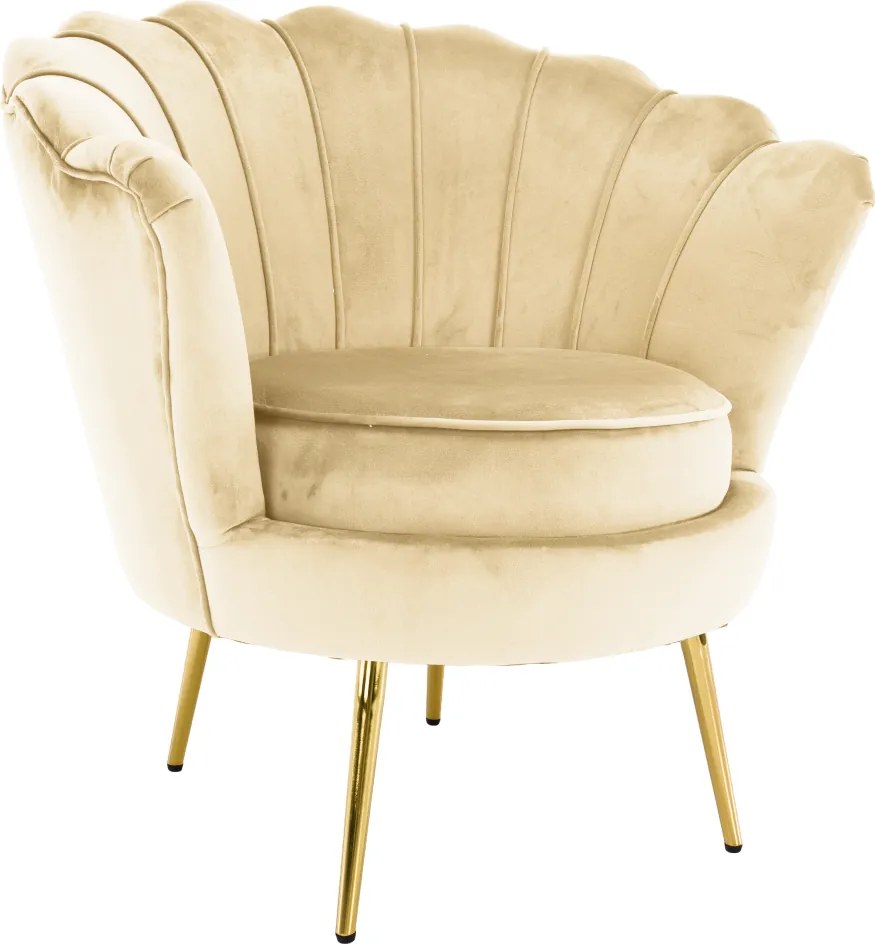 Art-deco stílusú fotel, bézs Velvet szövet/gold arany króm, NOBLEO