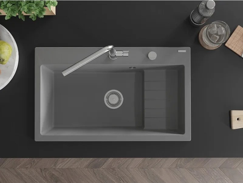 Mexen Omar gránit mosogató 1-medencés 800 x 480 mm, szürke, króm szifon - 6520801005-71