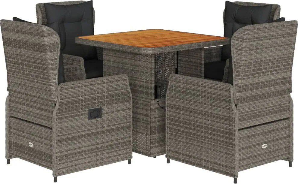 vidaXL 5 részes szürke polyrattan kerti étkezőgarnitúra párnával