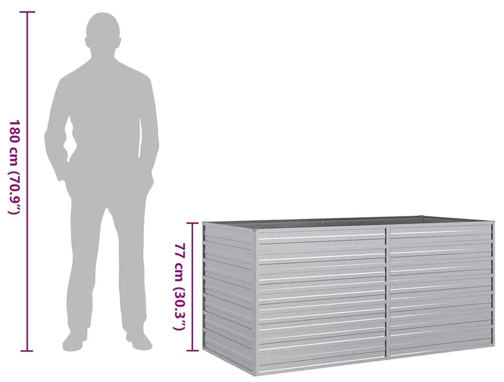 ezüstszínű horganyzott acél kerti magaságyás 160 x 80 x 77 cm