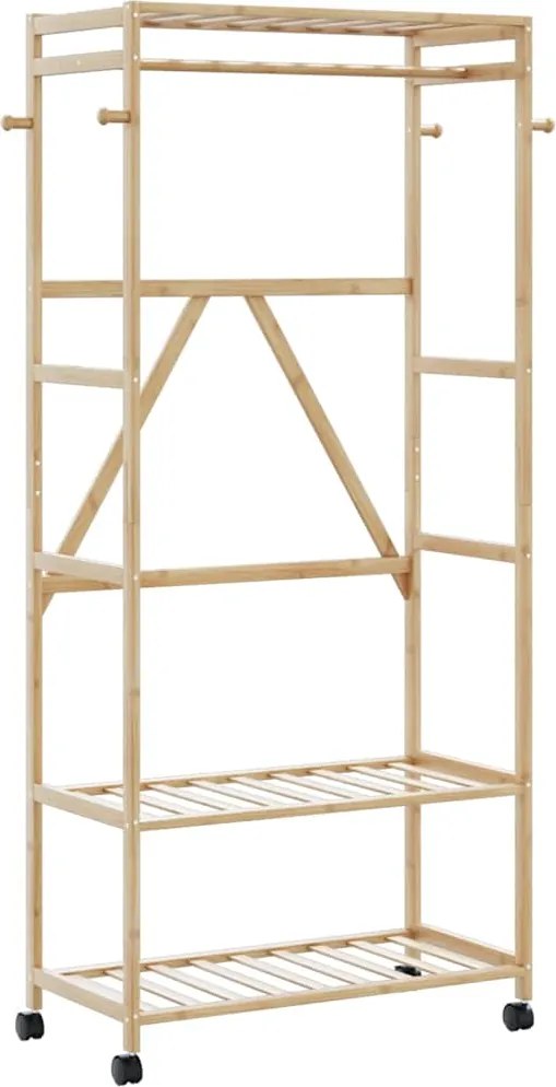 vidaXL bambusz ruhaállvány polcokkal és kerekekkel 90x40x179,5 cm