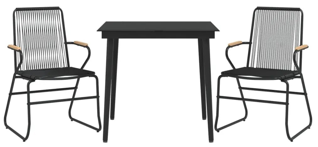 3 részes fekete PVC rattan kerti étkezőgarnitúra