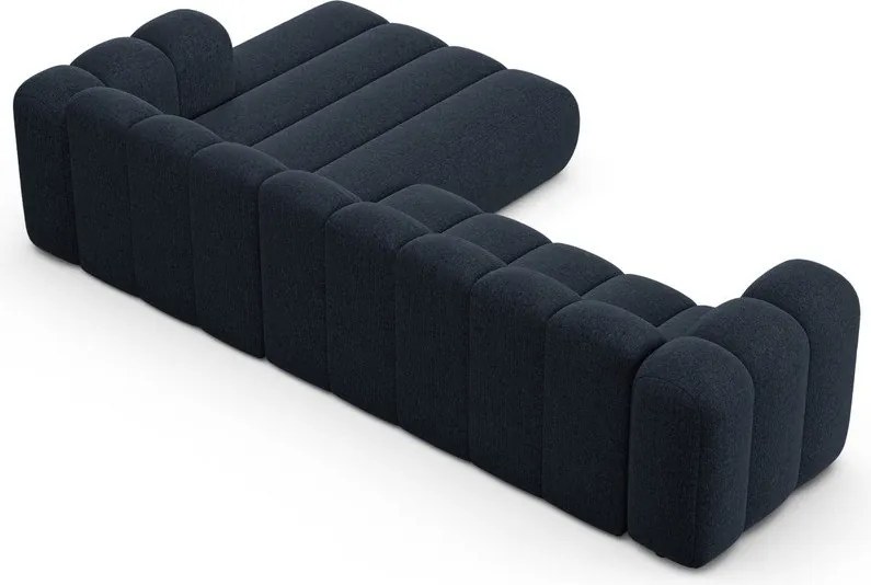 Sötétkék zsenília sarokkanapé (jobb oldali-heverő résszel) Lupine – Micadoni