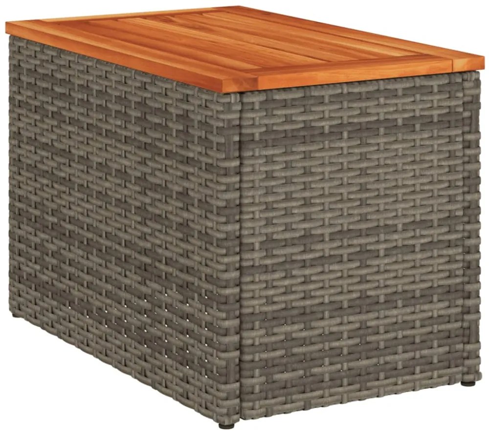 2 db szürke polyrattan és tömör fa kerti kisasztal 55x34x37 cm
