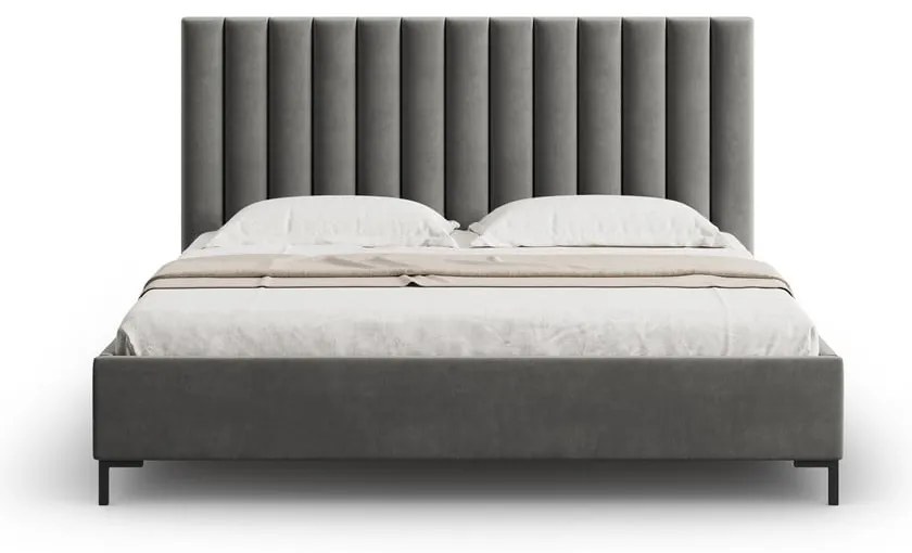 Szürke kárpitozott ágyneműtartós franciaágy ágyráccsal 200x200 cm Casey – Mazzini Beds