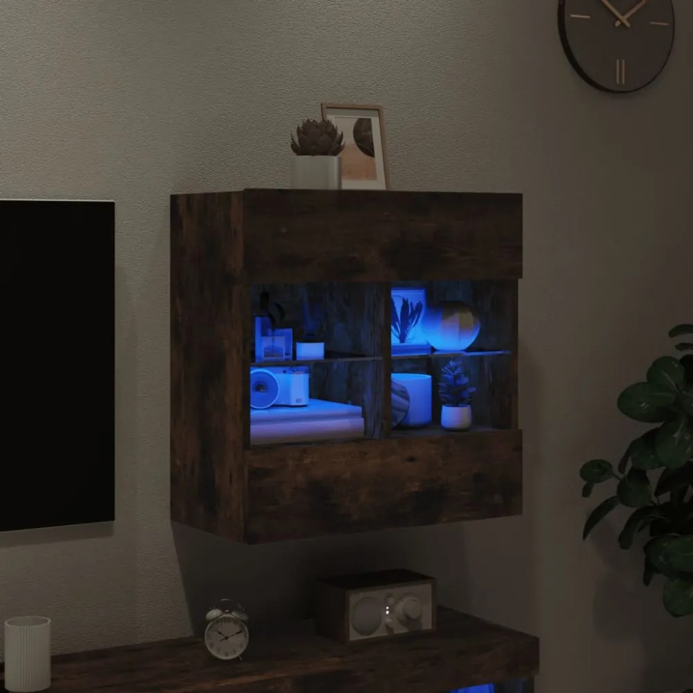 füstös tölgy színű fali TV-szekrény LED-ekkel 58,5x30x60,5 cm