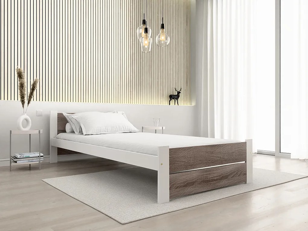 Ágy IKAROS DOUBLE 80 x 200 cm, fehér/szarvasgomba tölgy Matrac: Coco Maxi matrac 20 cm, Ágyrács: Deszkás ágyráccsal