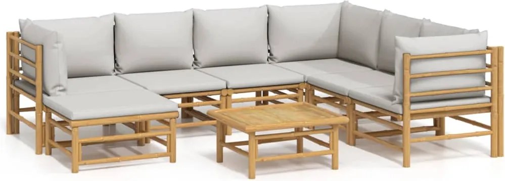 vidaXL 8 részes bambusz kerti ülőgarnitúra világosszürke párnákkal