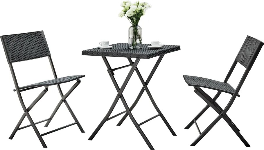 Kerti rattan szett 1+2, fekete, FARUK