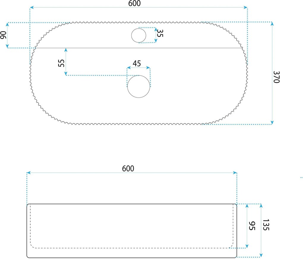 Rea Marcela, pultra szerelhető mosdó 600x370x135 mm, fényes fehér, REA-U4002