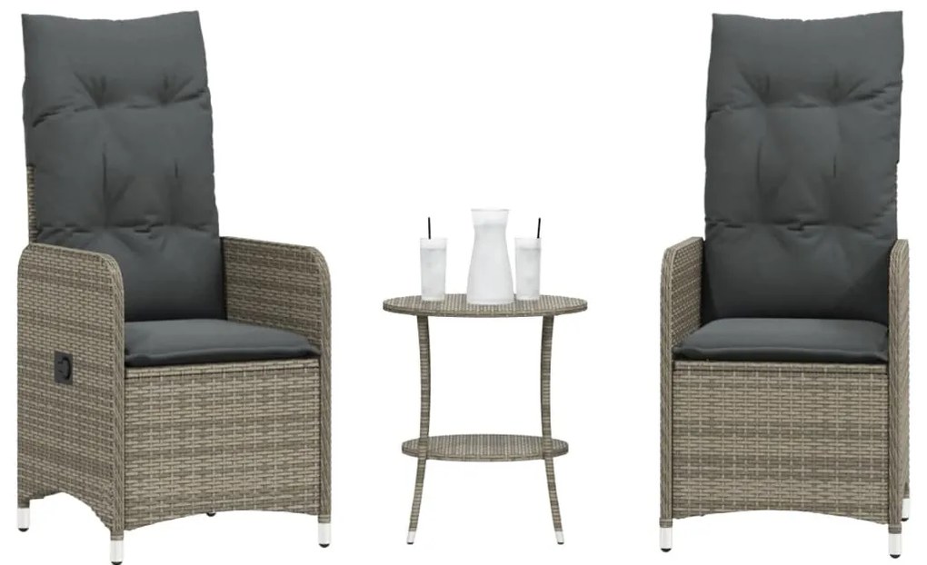 vidaXL 2 db szürke polyrattan dönthető kerti szék asztallal