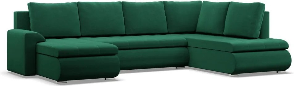 Tokio U sarokkanapé, 3 ágyneműtartóval, bársony, jobboldali, zöld