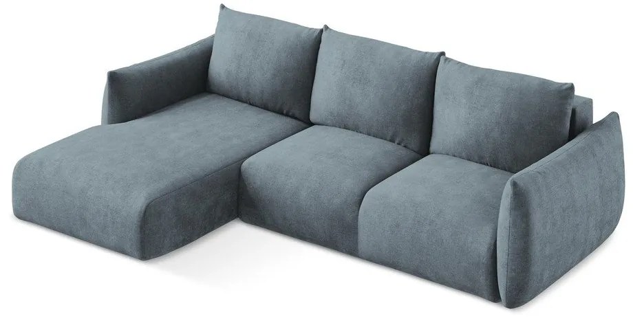 Kék zsenília kinyitható sarokkanapé (bal oldali-heverő résszel) Leila – Makamii