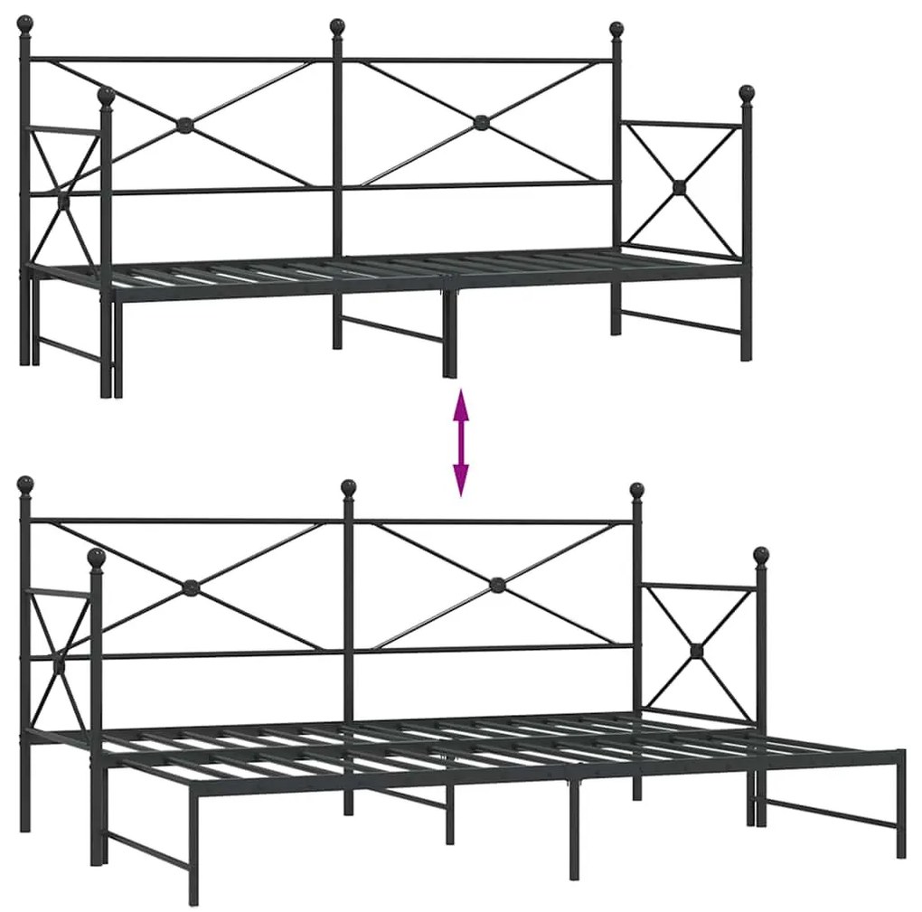 kihúzható kanapéágy matrac nélkül fekete 90x190 cm acél