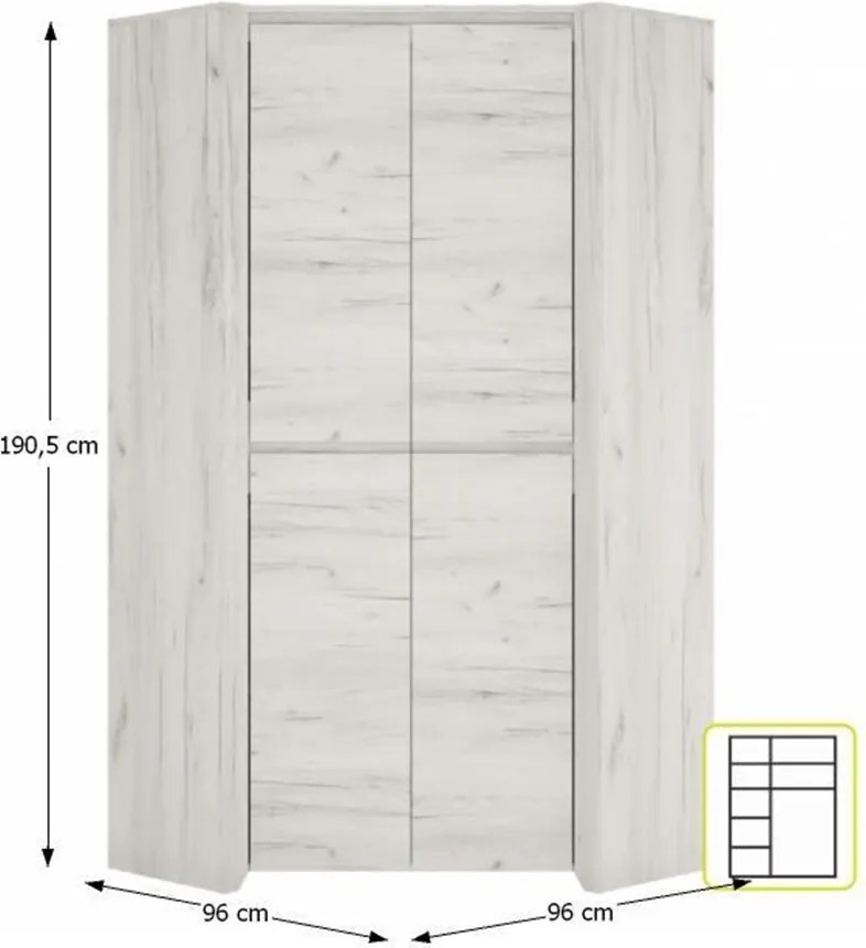 sarokszekrény typ 21, fehér craft, ANGEL