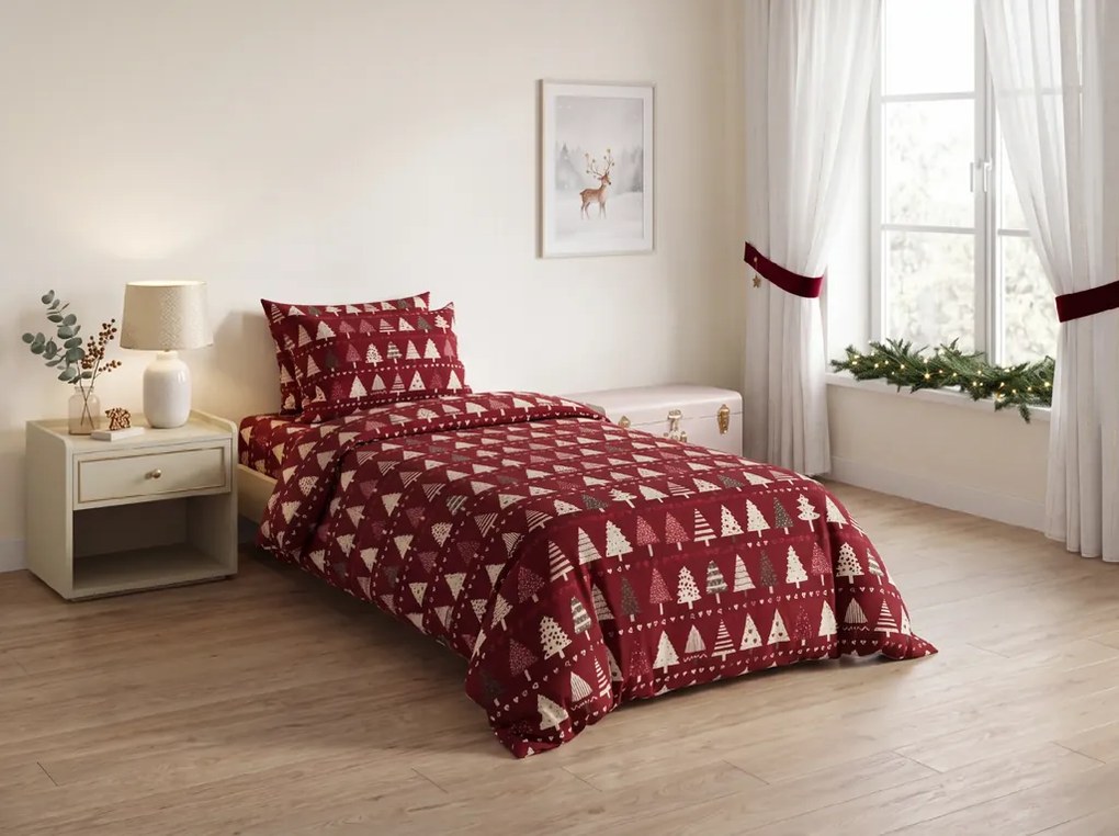 Pamut ágynemű BURGUNDY FÁK bordó színű Ágyneműhuzat mérete: 2 db 70 x 90 cm | 200 x 220 cm