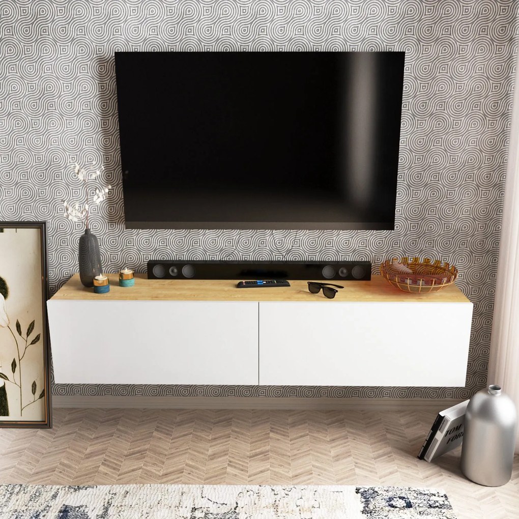 TV szekrény Poling - White, Walnut