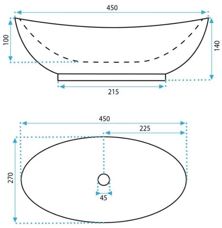 REA-U6802 - Pult tetejére szerelhető KATE mosdó 27x45 cm kerámia/fényes fehér