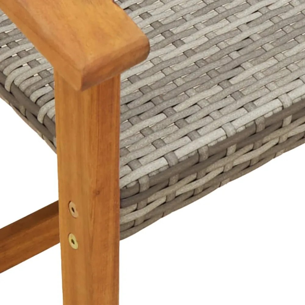 szürke polyrattan és akácfa kerti pad 112 cm