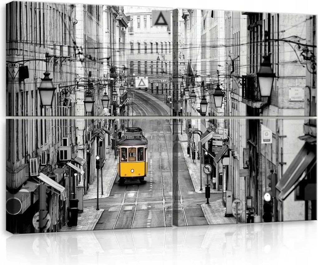 Vászonkép 120x80 Város utca villamos sárga villamos Lisszabon építészet