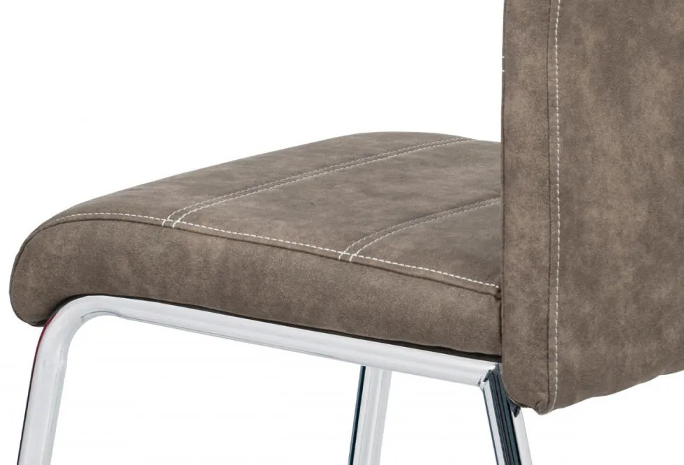 Scaun modern de dining maro cu picioare cromate HC-486