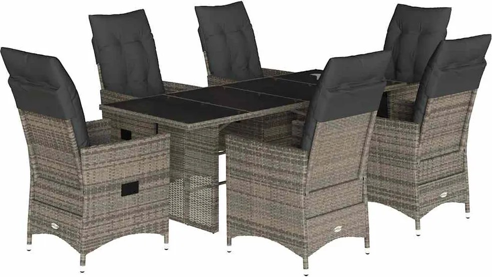 vidaXL 7 részes szürke polyrattan kerti étkezőgarnitúra párnával