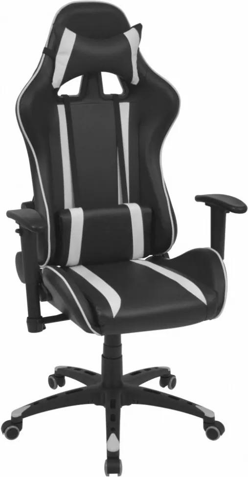 Fekete fehér dönthető háttámlás versenyautó ülés alakú irodai szék