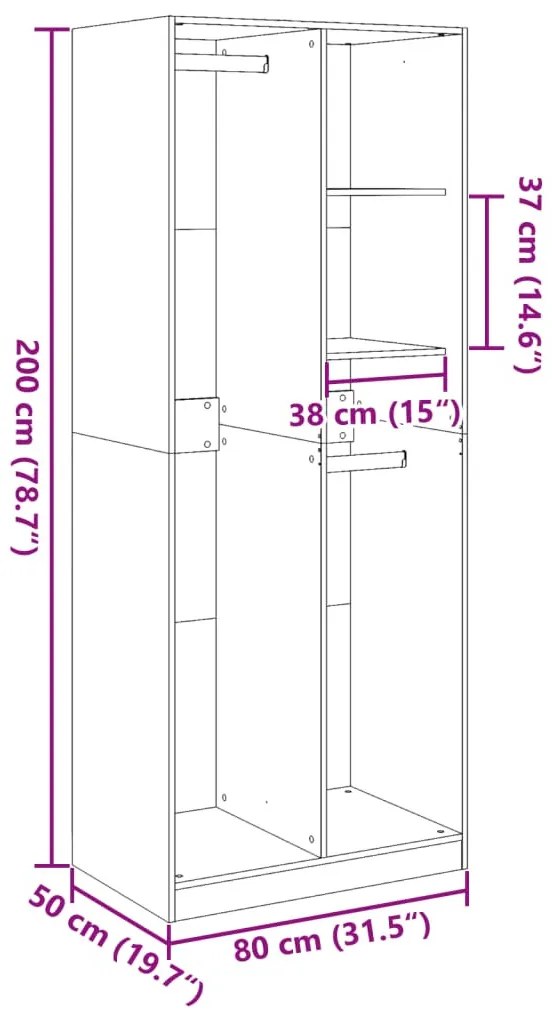 barna tölgy színű szerelt fa ruhásszekrény 80 x 50 x 200 cm