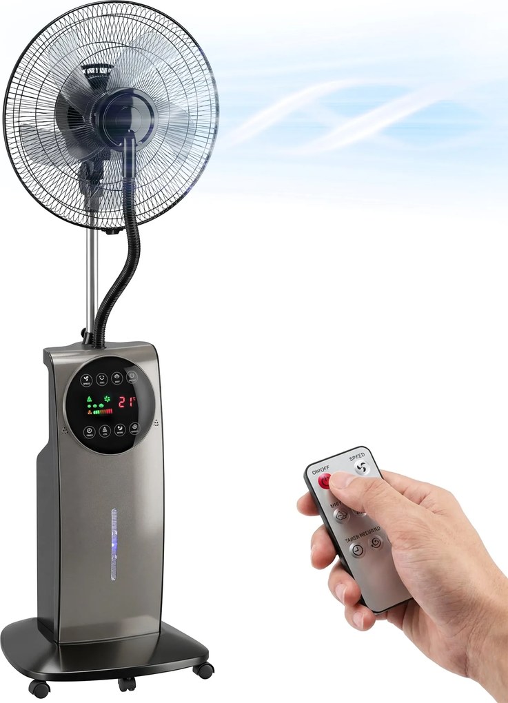 HOMCOM 3 az 1-ben párásító állóventilátor, 90 W, 138 cm, 70° oszcilláció, 3 sebesség, negatív ion, szúnyogriasztó, 3,1 l tartály, távirányító és 12 ór