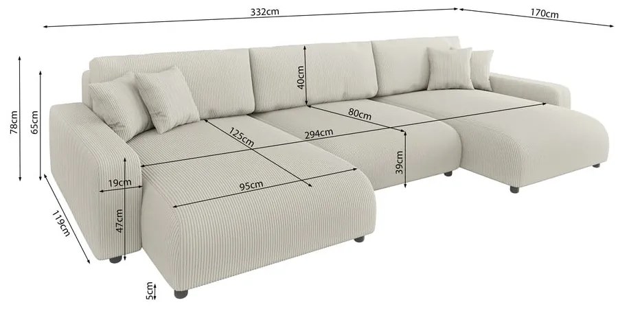 Krémszínű kordbársony kinyitható tárolóhelyes sarokkanapé Sara – Ropez