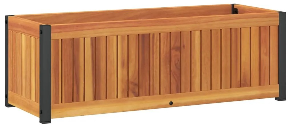 tömör akácfa és acél kerti virágtartó 80 x 30 x 27,5 cm