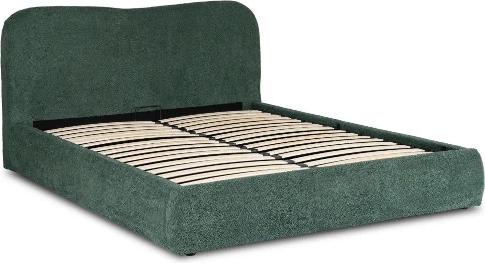Ágy 160x200 cm méretben, ágyneműtartóval, zöld színben, bouclé kárpittal BRISTOL