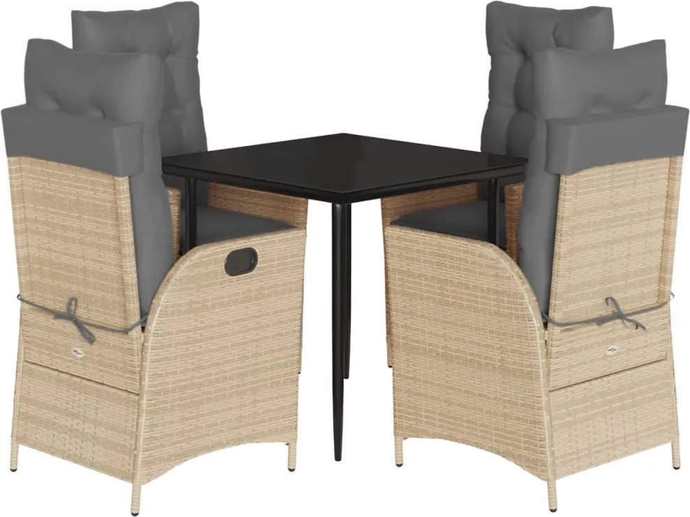 vidaXL 5 részes bézs polyrattan kerti étkezőgarnitúra párnákkal