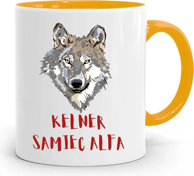 Pincérnek Bögre Sárga Pincér Hím Alfa Ajándék fényképes nyomtatással