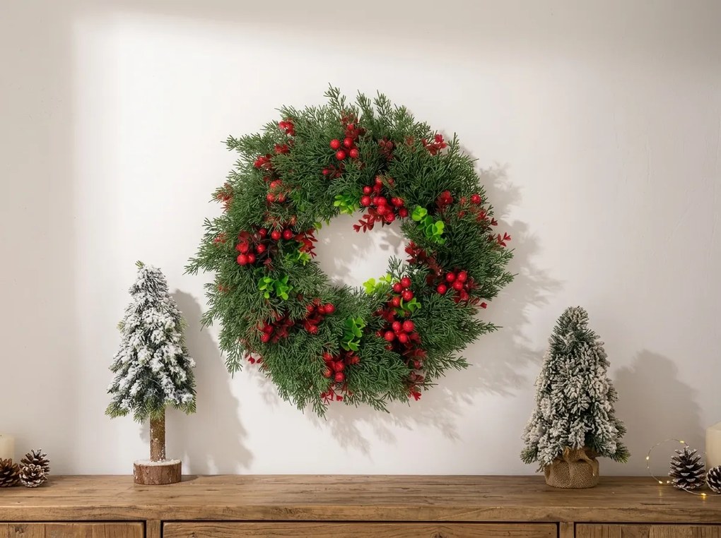 Adventi ajtókoszorú RED BERRIES Ø 35 cm, zöld/piros