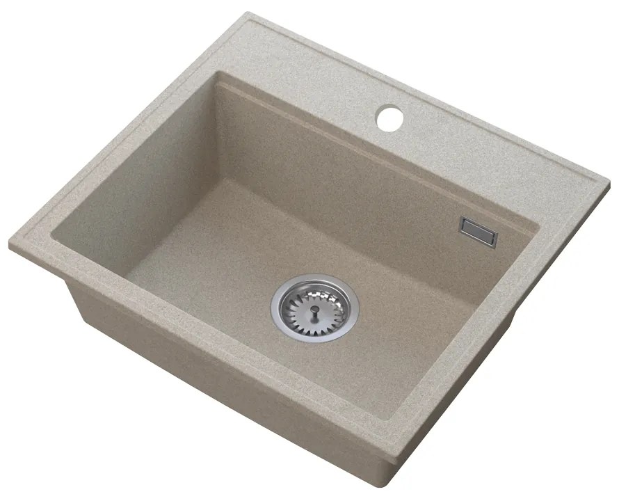 SINK Quality Mosogató Minőségi Ferrum Új 5055, 1 kamrás gránit mosogató 560x500x210 mm + króm szifon, bézs, SKQ-FER.5055.BX