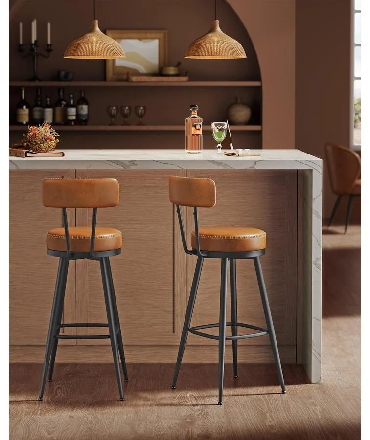 EKHO kollekció - Bárszékek 2 db forgó bárszék háttámlával műbőr varrással, karamellbarna