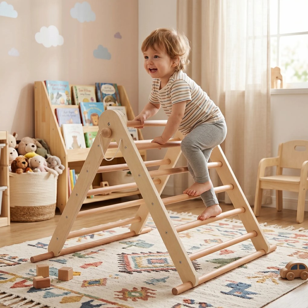 Montessori Pikler-háromszög 3 az 1-ben, természetes/színes, OPRIN