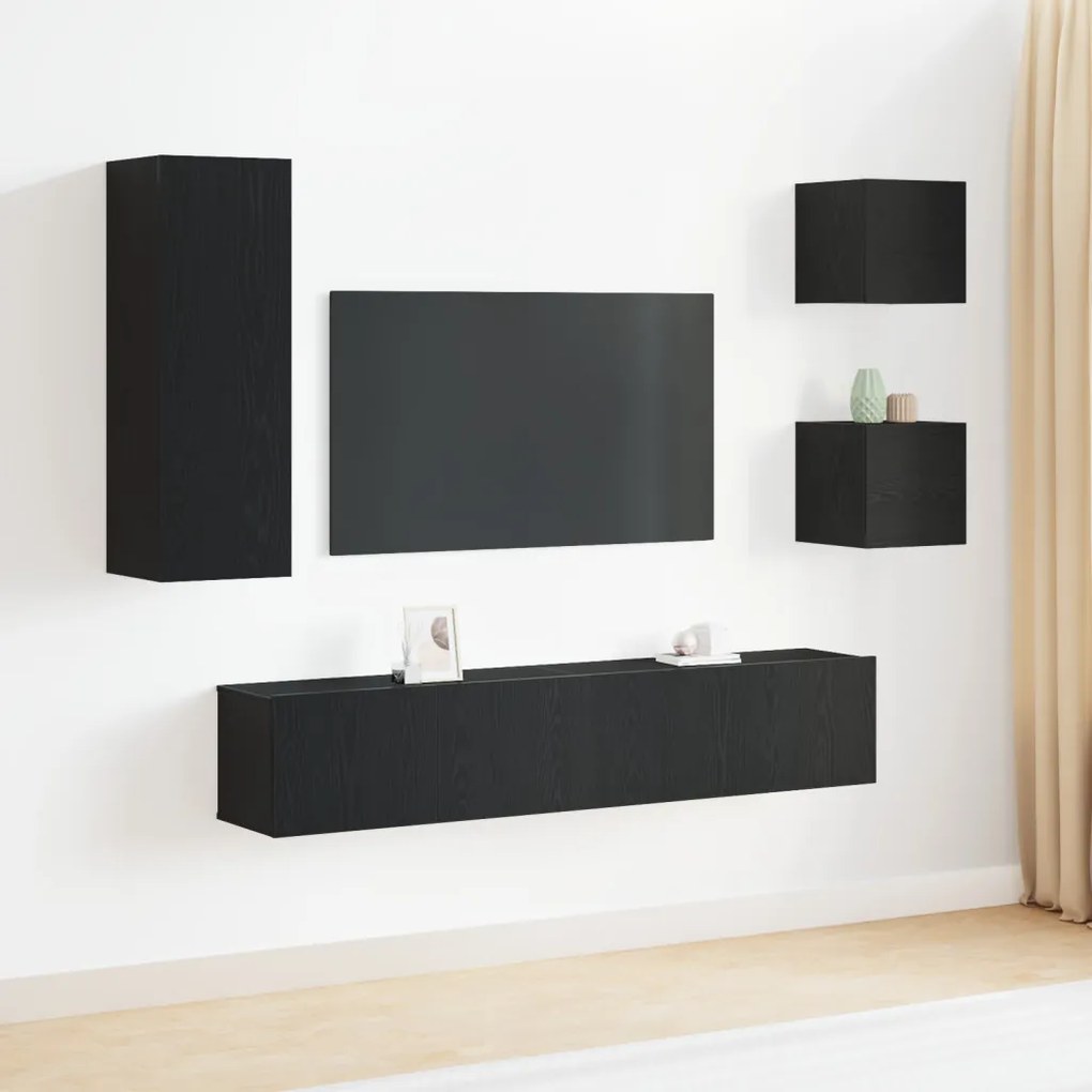 TV Szekrény Készlet 5 pcs Musta tammi 160 x 30 x 30.5 cm